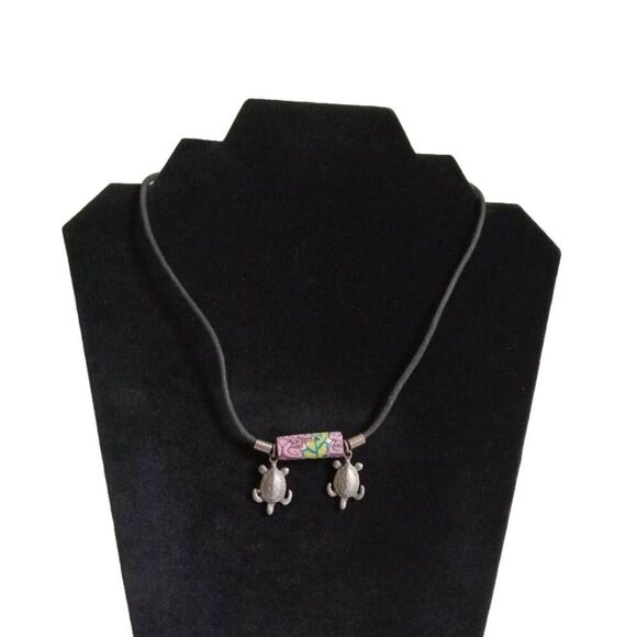 Colorful Polymer Clay Bead & Sea Turtle Charms Lightweight Cord Style Necklace - Picture 1 of 9